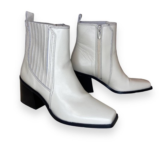 Vince Camuto Sojetta Square Toe High Heel Booties White Ankle Boots - Picture 3 of 12
